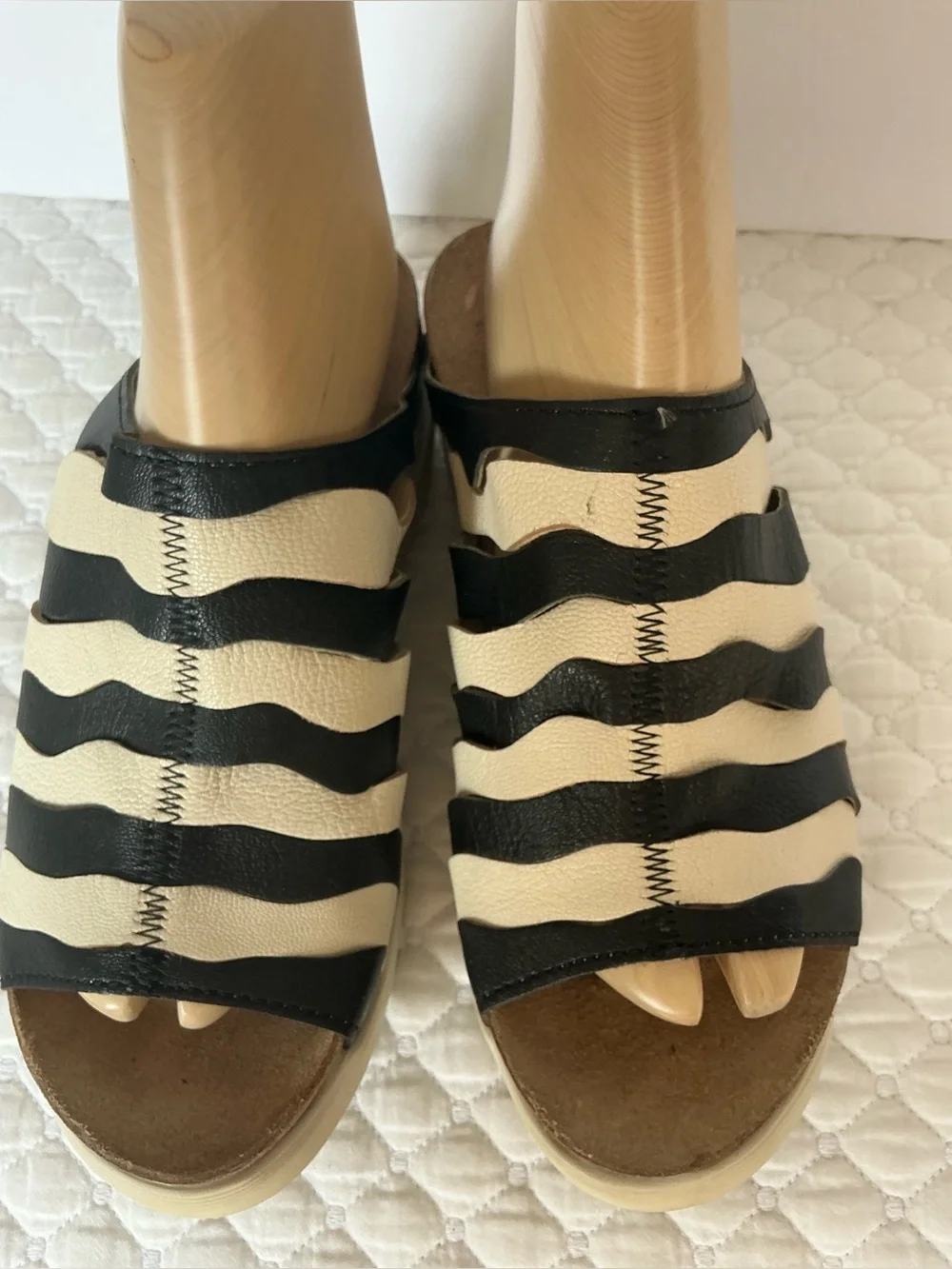 Fly London Wynt Zebra Stripe Leather Low Wedge Slide Sandals 39 (8-8,5 US)